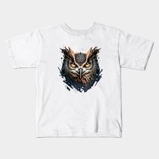 Owl Portrait Animal Painting Wildlife Outdoors Adventure Kids T-Shirt